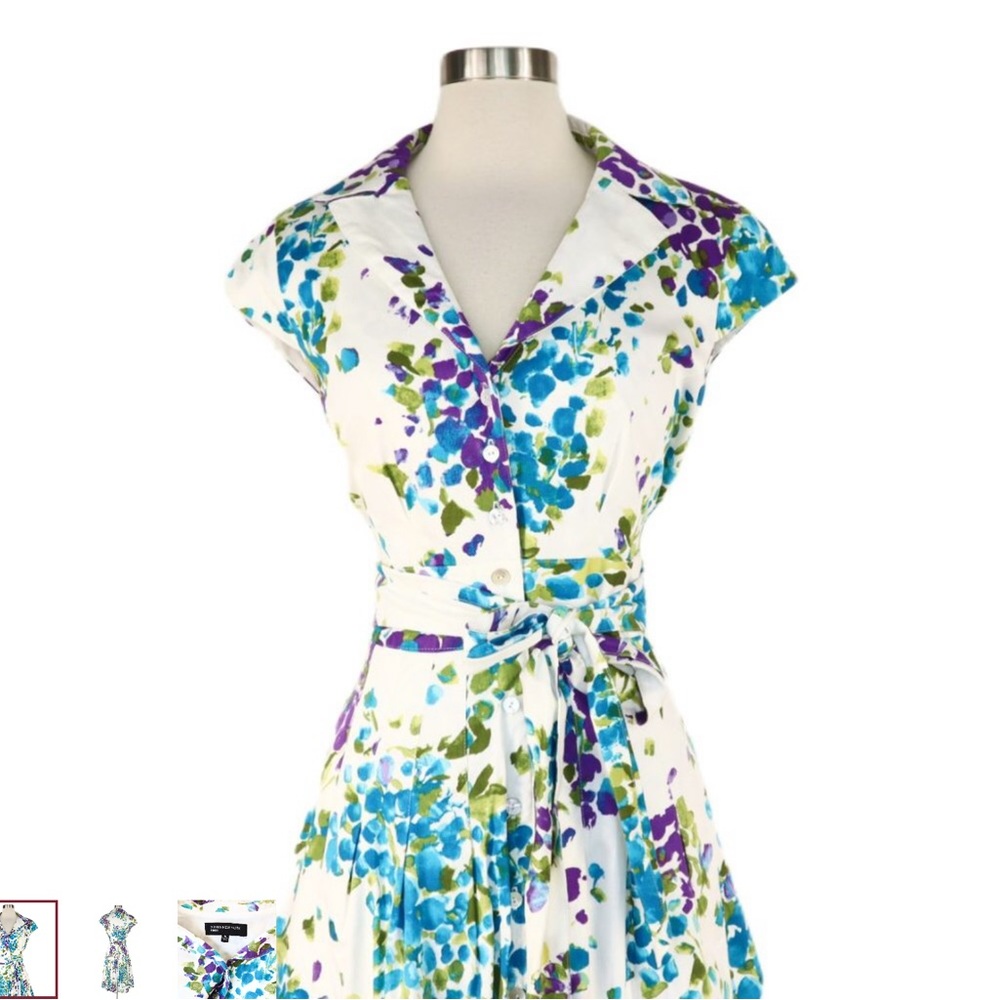 JONES OF NEW YORK FLORAL  LINED CAP SLEEVELESS  FIT&FLAIR DRESS - Picture 4 of 16